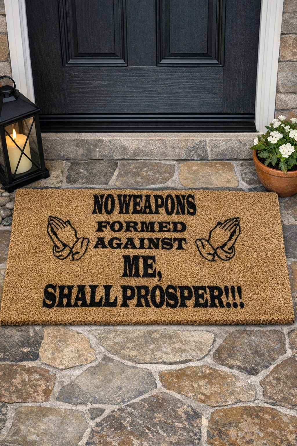 No Weapons Against Me Doormat