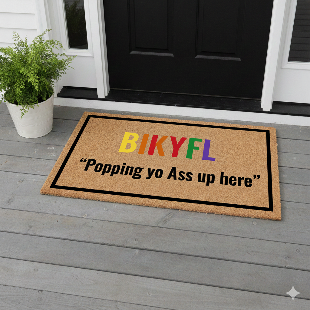 Doormat with colorful text